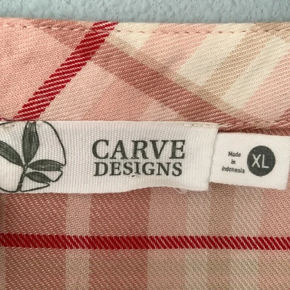 Carve Designs • Pink Red White Plaid Peplum Button Down Raw Edge Top Size XL - Picture 6 of 11